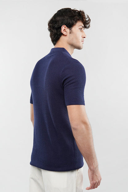 Knitted Polo Shirt - Navy Blue