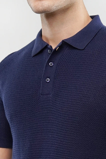 Knitted Polo Shirt - Navy Blue
