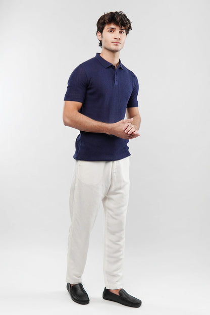 Knitted Polo Shirt - Navy Blue